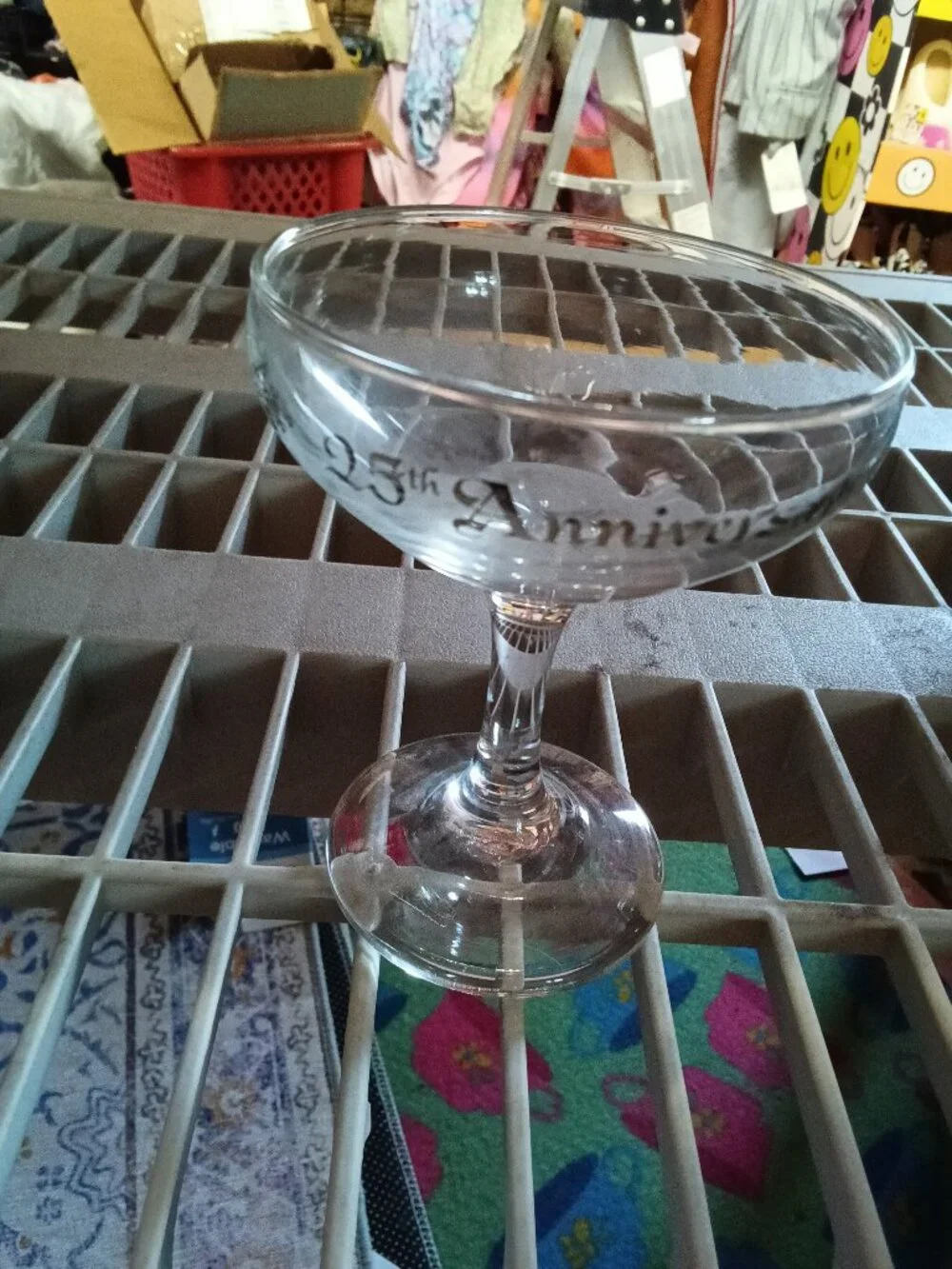 Elegant 25th Anniversary Glass Coupe with Etched Detailing